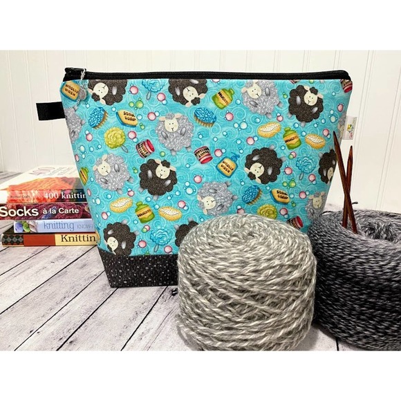 Handmade Other - Knitting Project Bag Sheep Craft Tote Zipper Pouch Yarn Storage Crochet Hobby